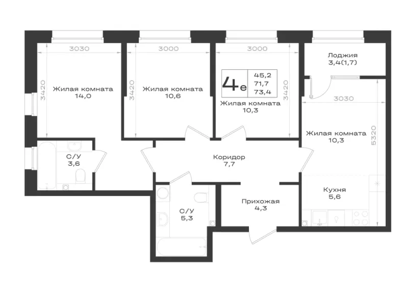 4-комн. 73.4 м²