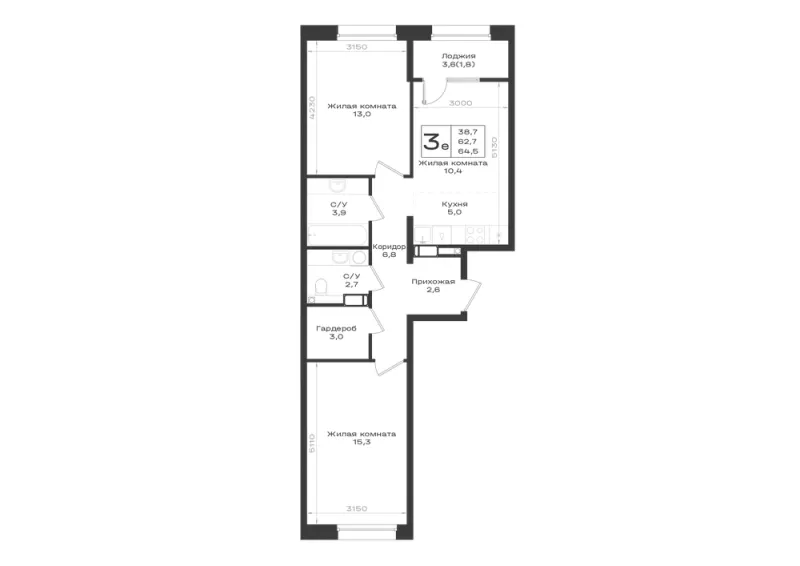 3-комн. 64.5 м²