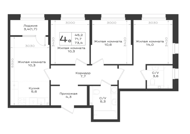 4-комн. 73.4 м²