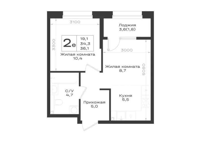 2-комн. 36.1 м²