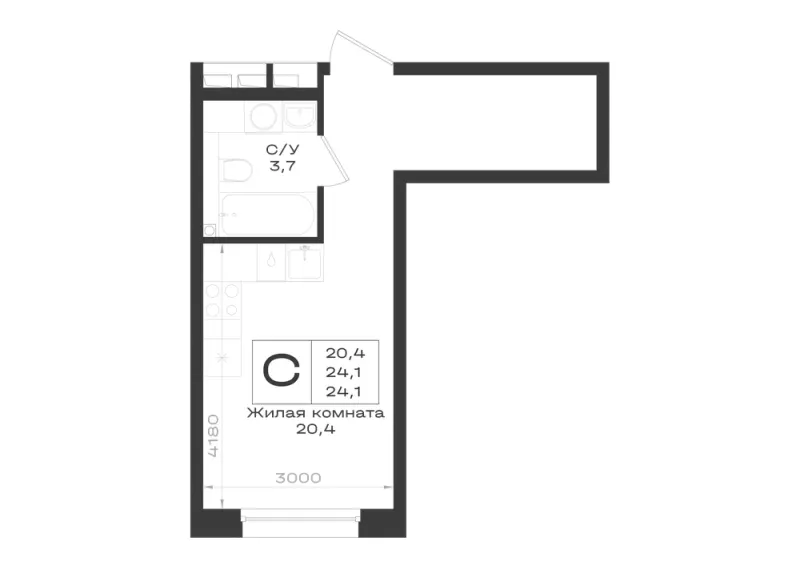 Студия 24.1 м²