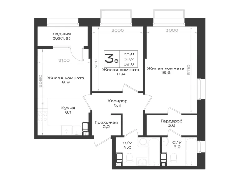 3-комн. 62 м²