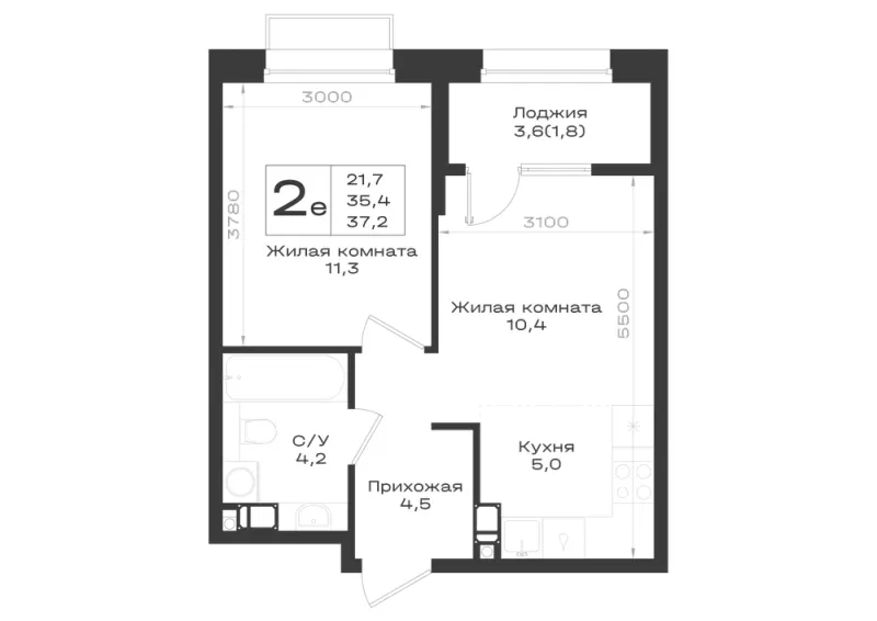 2-комн. 37.2 м²