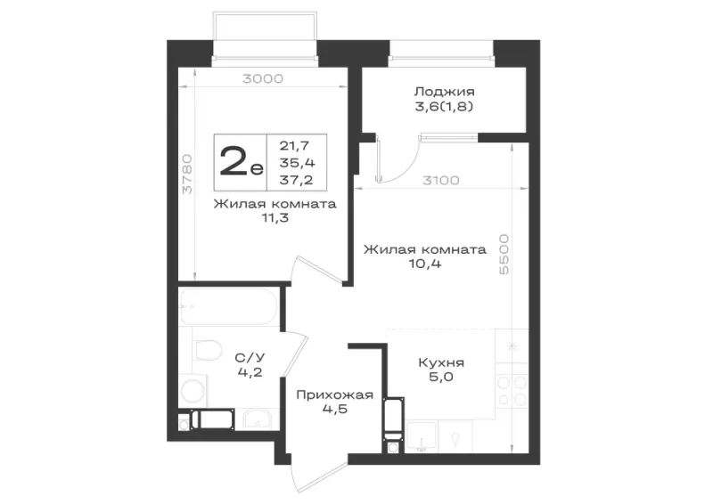2-комн. 37.2 м²