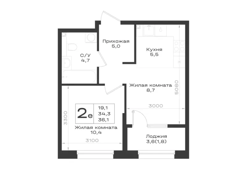 2-комн. 36.1 м²