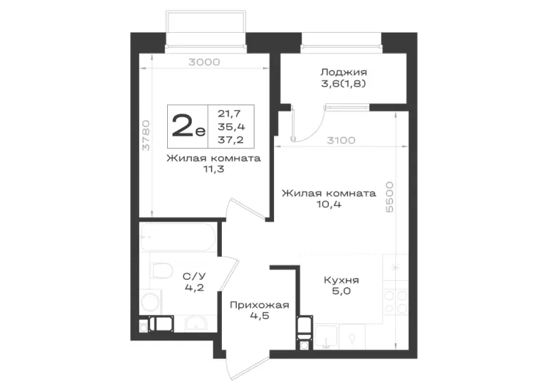 2-комн. 37.2 м²