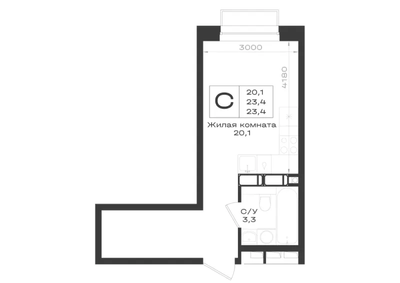 Студия 23.4 м²
