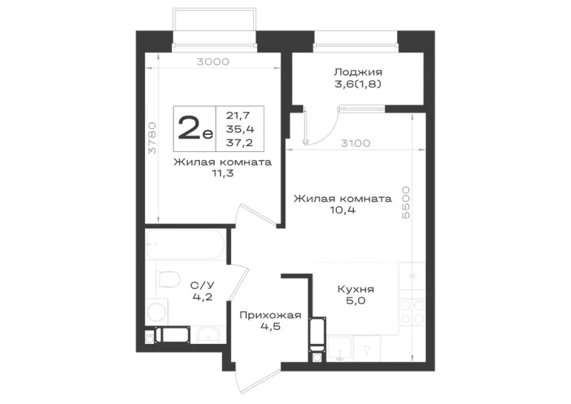 2-комн. 37.2 м²
