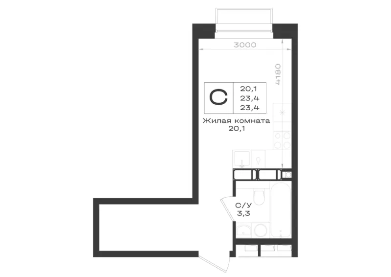 Студия 23.4 м²