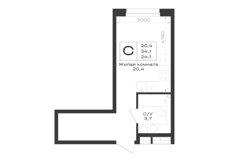 Студия 24.1 м²