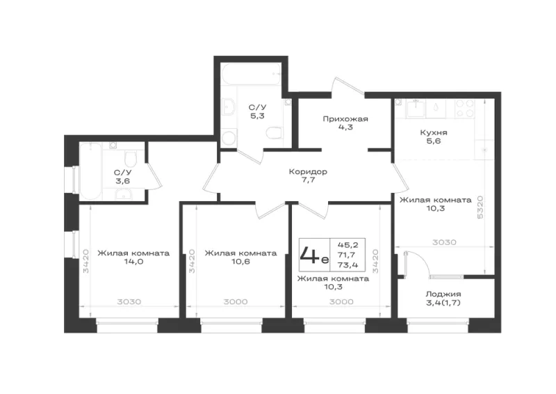 4-комн. 73.4 м²