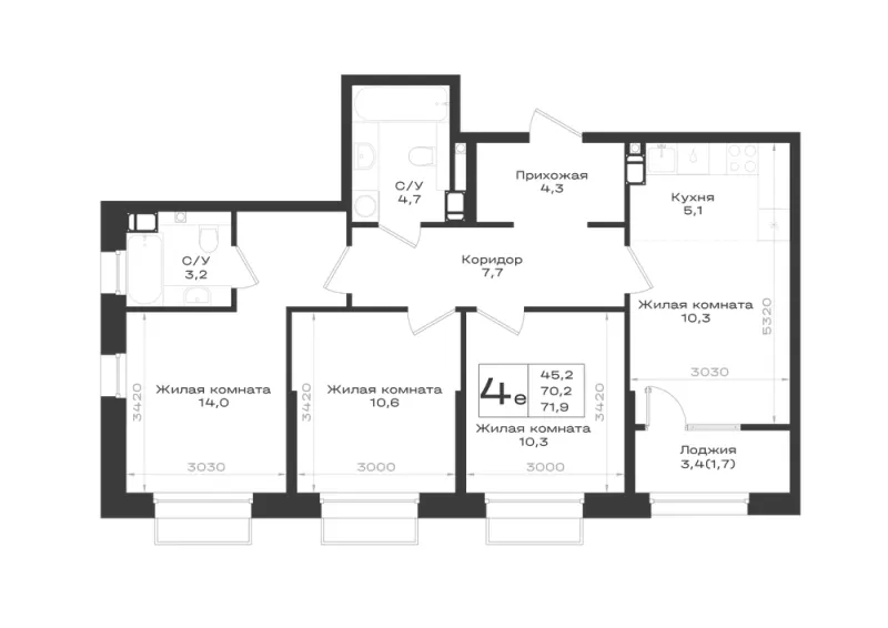 4-комн. 71.9 м²