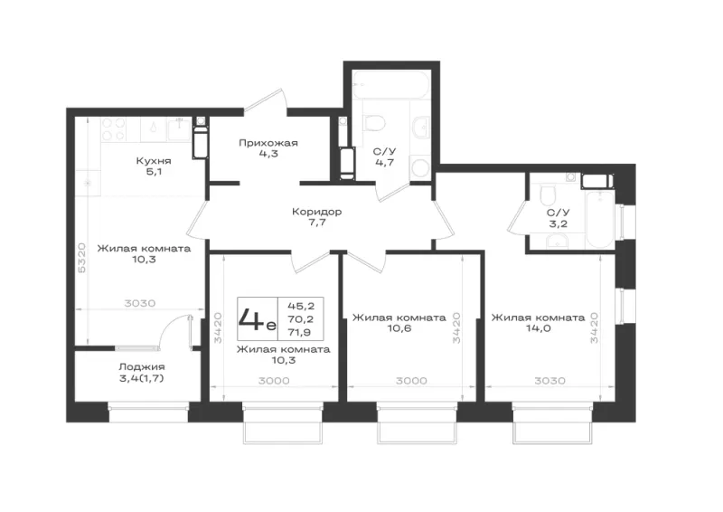 4-комн. 71.9 м²