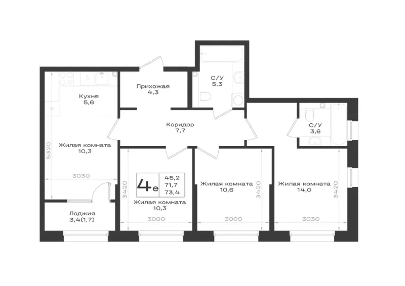 4-комн. 73.4 м²