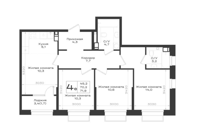 4-комн. 71.9 м²
