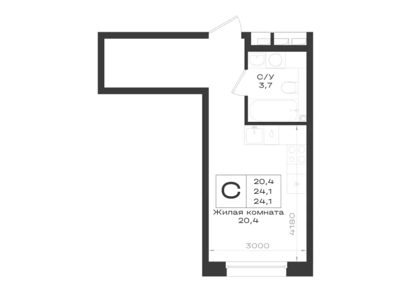 Студия 24.1 м²