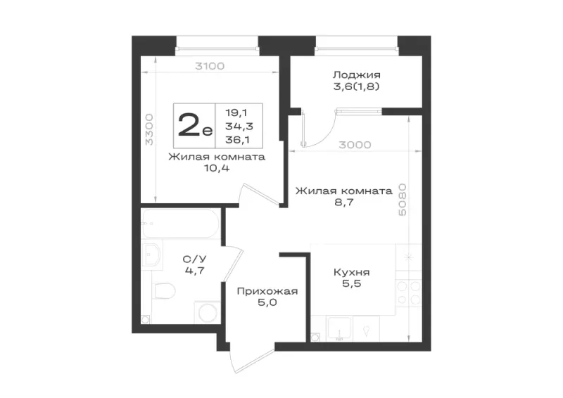 2-комн. 36.1 м²