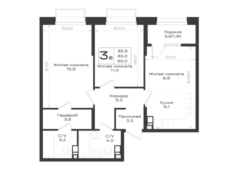 3-комн. 62 м²