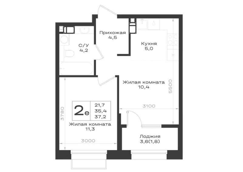 2-комн. 37.2 м²