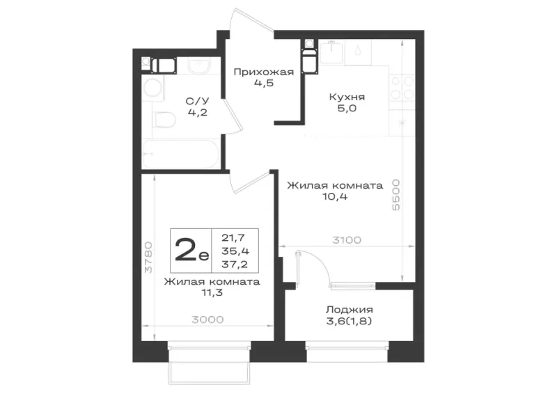 2-комн. 37.2 м²