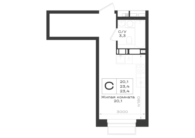 Студия 23.4 м²