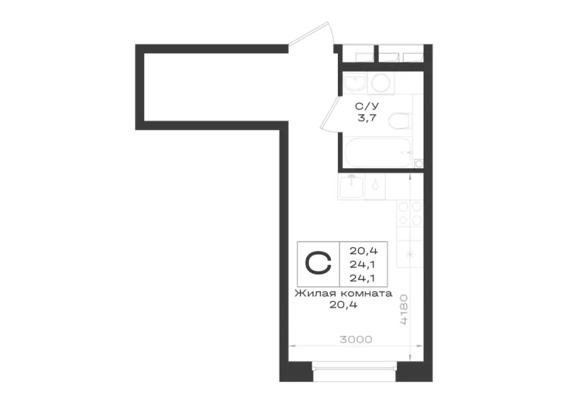 Студия 24.1 м²