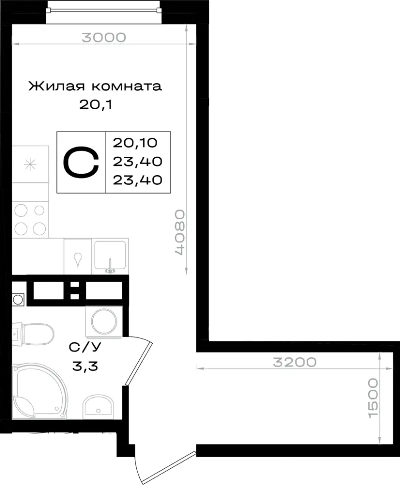 Студия 23.4 м²