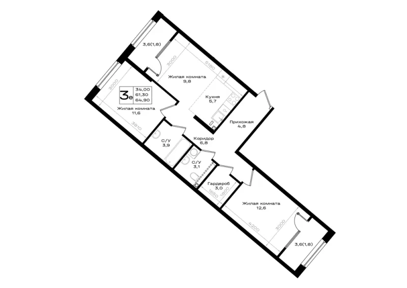 3-комн. 64.9 м²
