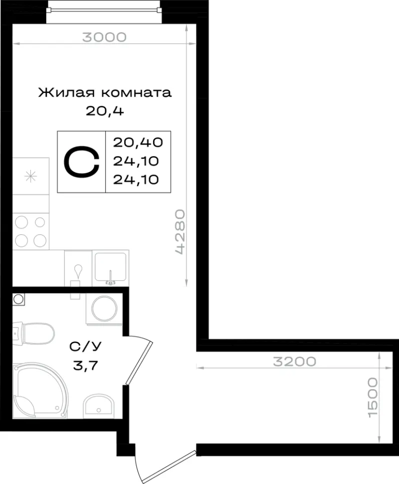 Студия 24.1 м²