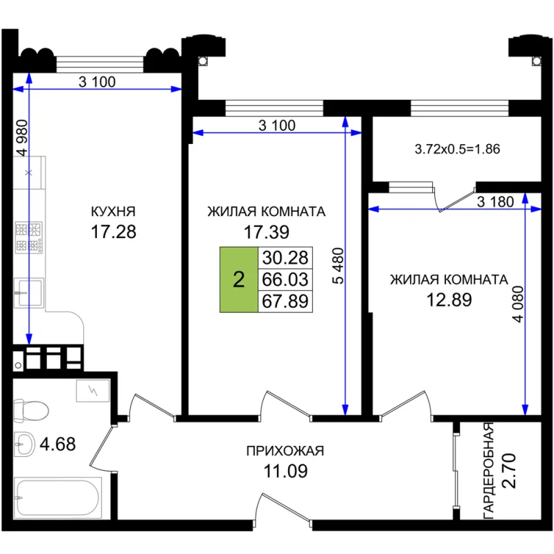 2-комн. 67.9 м²