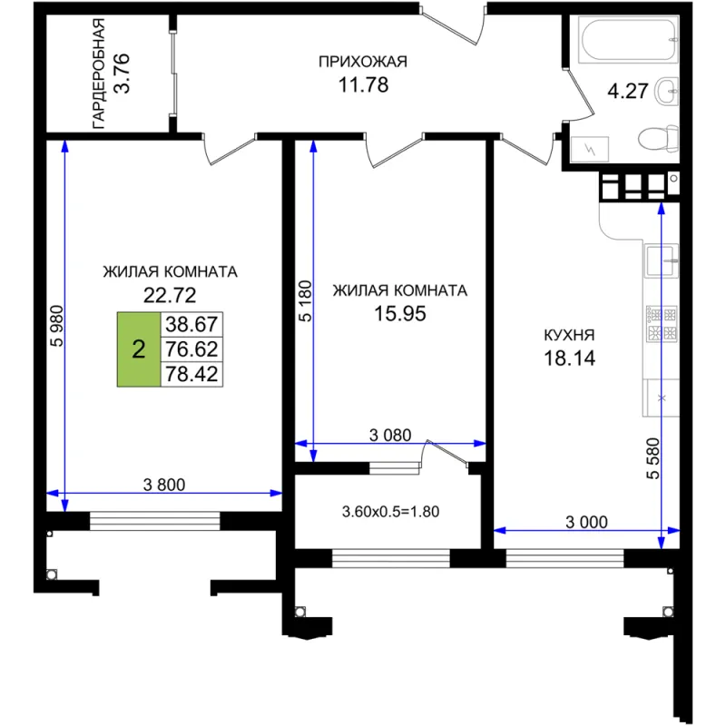 2-комн. 78.4 м²