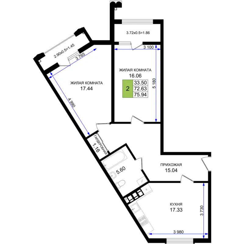 2-комн. 75.9 м²