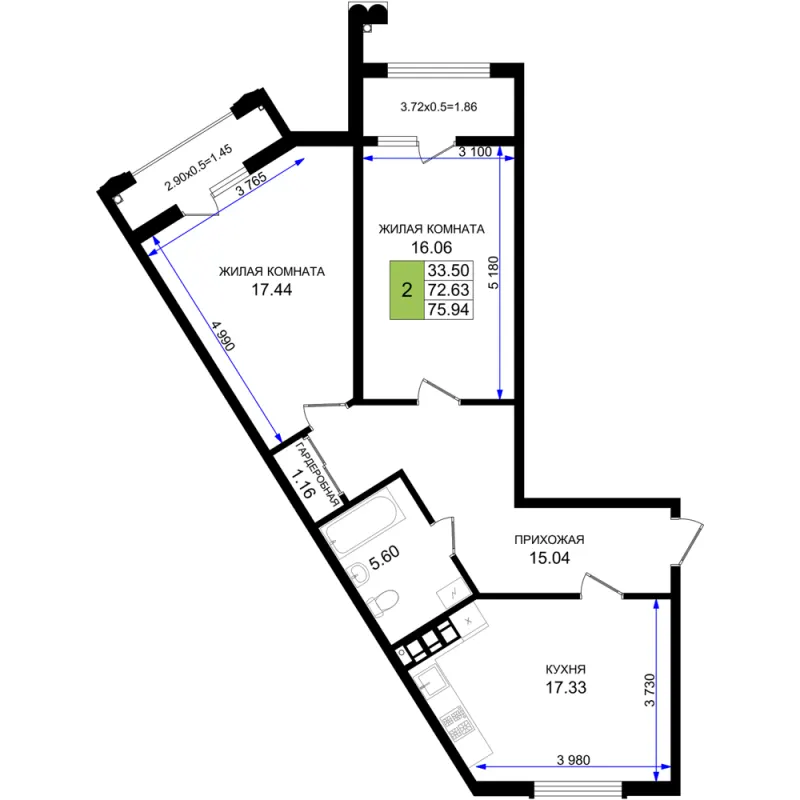 2-комн. 75.9 м²