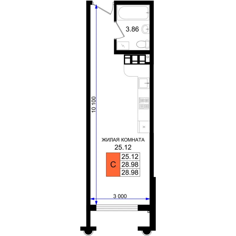 Студия 29 м²