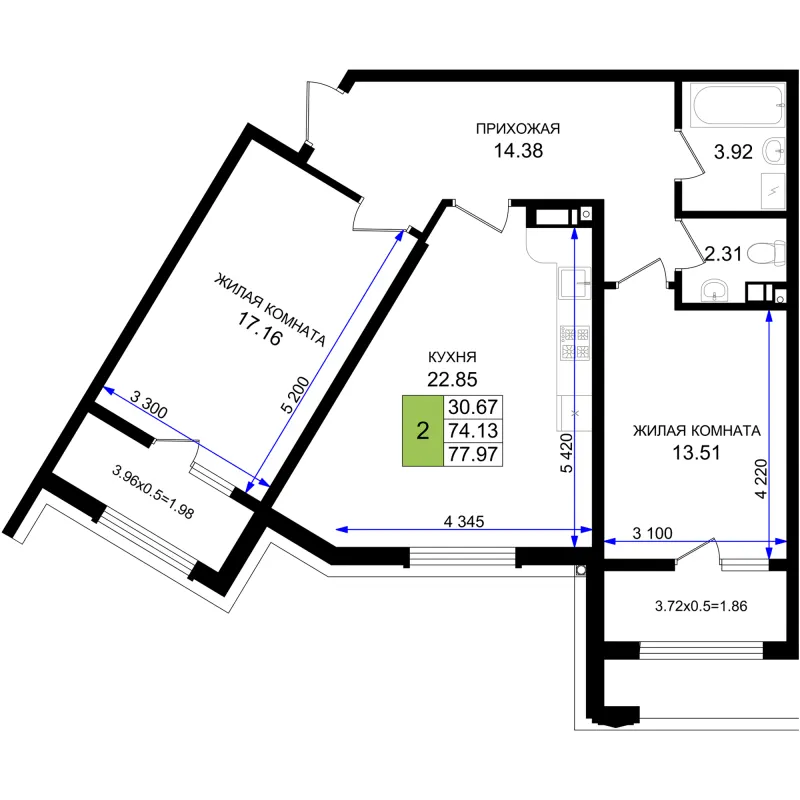 2-комн. 78 м²