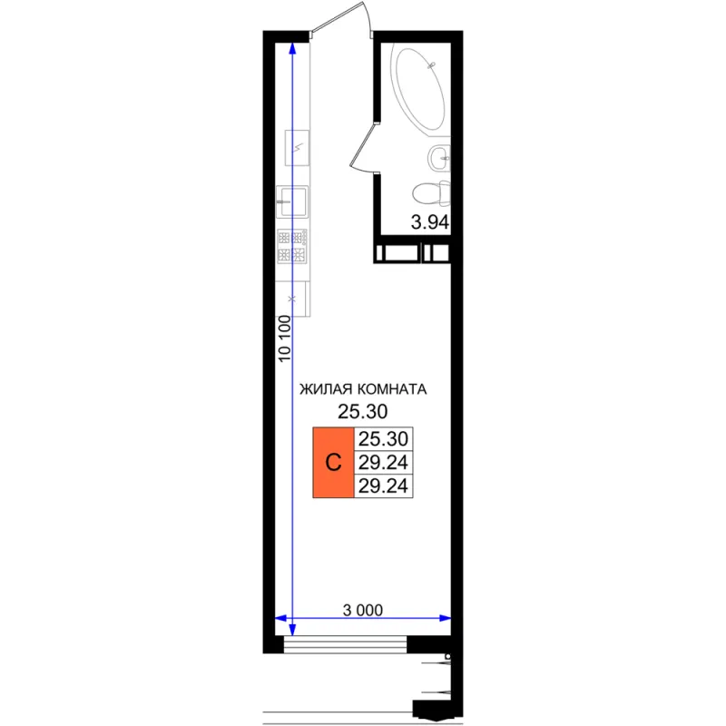 Студия 29.2 м²