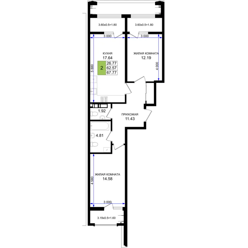 2-комн. 67.8 м²