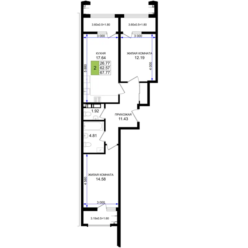 2-комн. 67.8 м²
