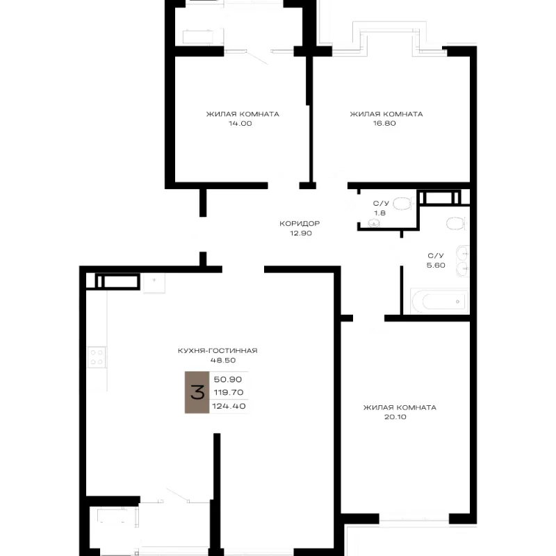 3-комн. 124.4 м²
