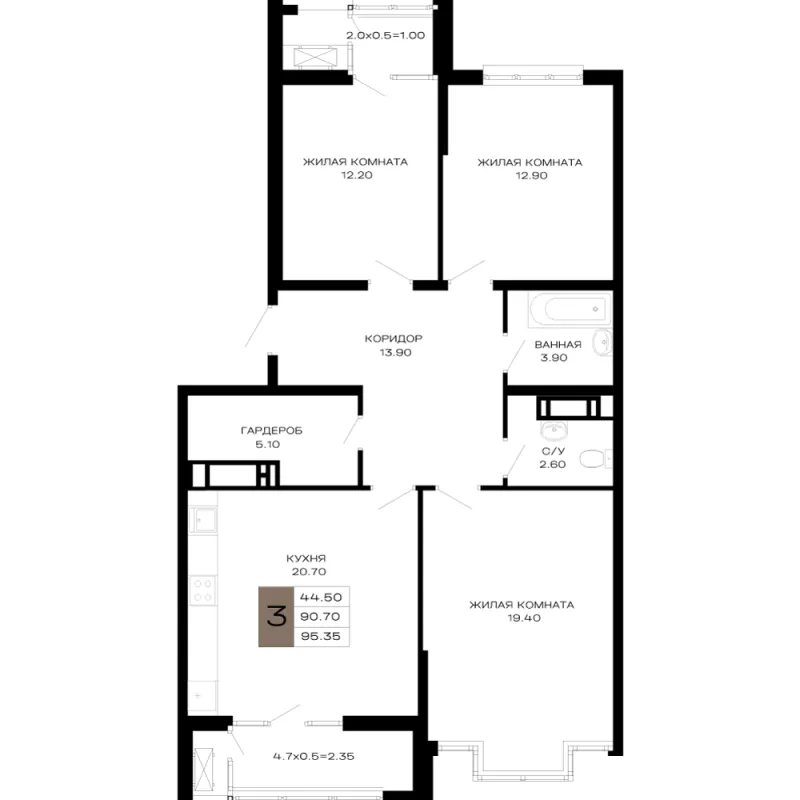 3-комн. 95.4 м²