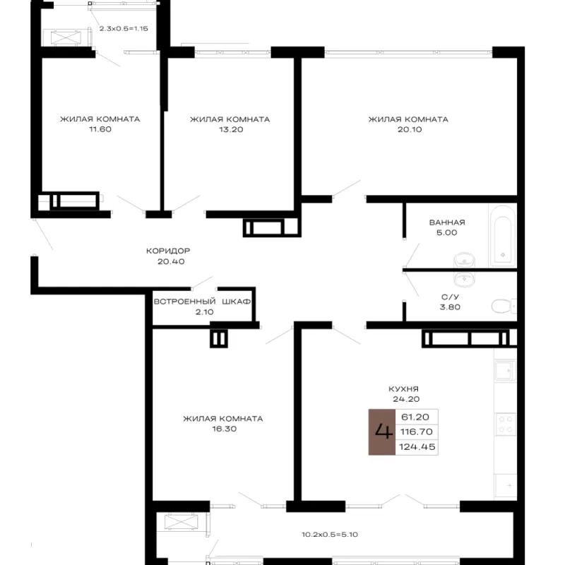 4-комн. 124.5 м²