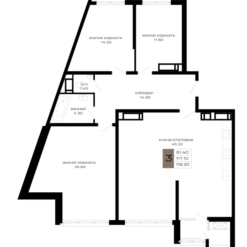 3-комн. 119.2 м²