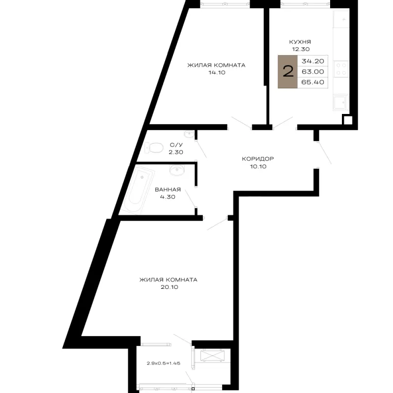 2-комн. 65.4 м²