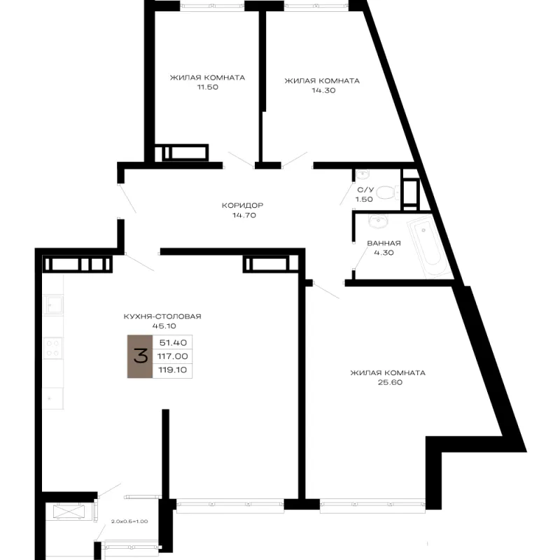 3-комн. 119.1 м²