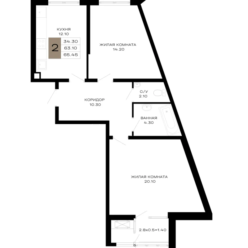 2-комн. 65.5 м²