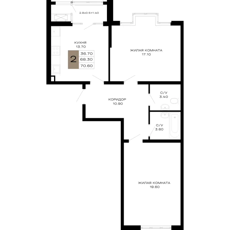 2-комн. 70.6 м²