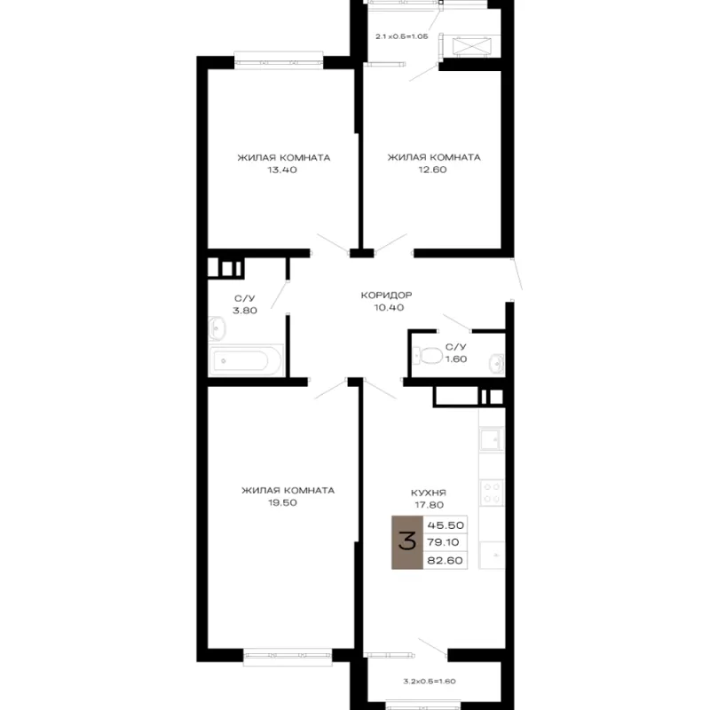 3-комн. 82.6 м²