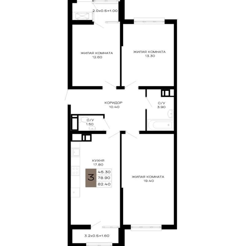 3-комн. 82.4 м²