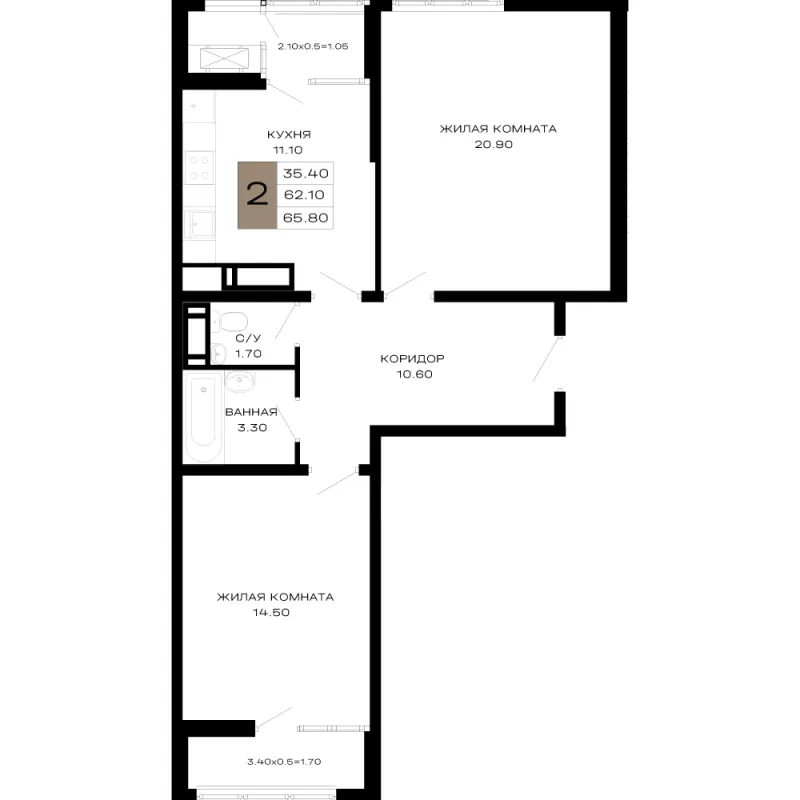 2-комн. 65.8 м²