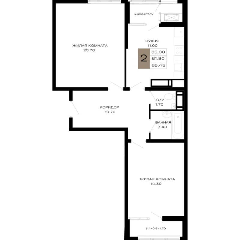 2-комн. 65.5 м²